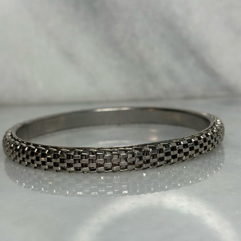 Vintage Zara Art Deco Style Snake Mesh & Solid Backing Silver Tone Bangle Bracel - Picture 2 of 4